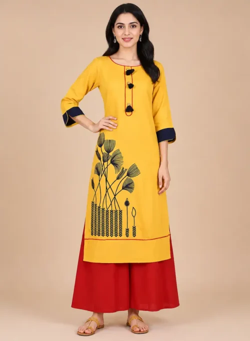 Mustard Yellow Printed Kurti