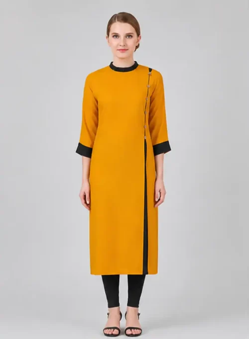 Mustard Yellow Straight Kurta with Contrast Black Detailing