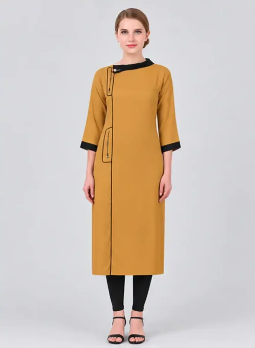 Straight Kurti with Black Contrast Collar & Piping