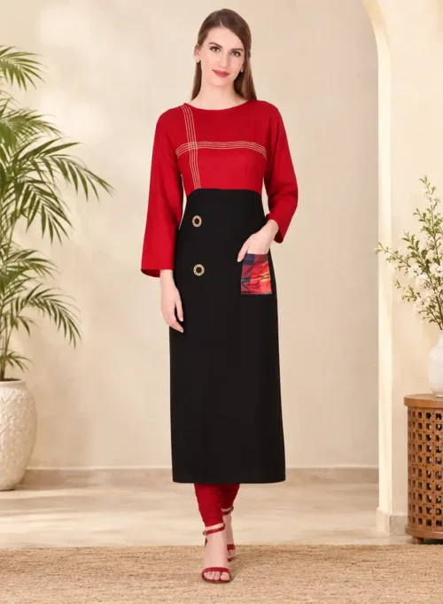 Designer Long Kurti with Printed Pocket