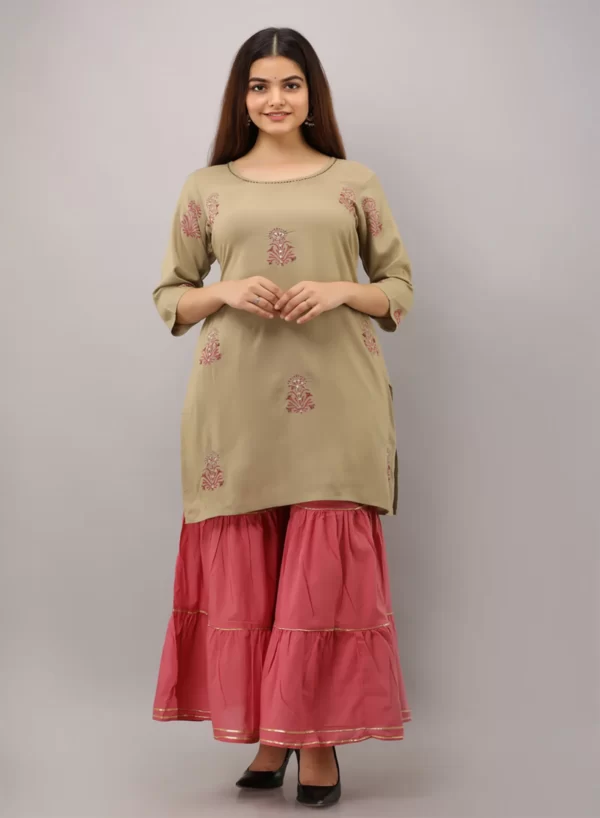 Handblock Kurti & Sharara with Dupatta - Image 4