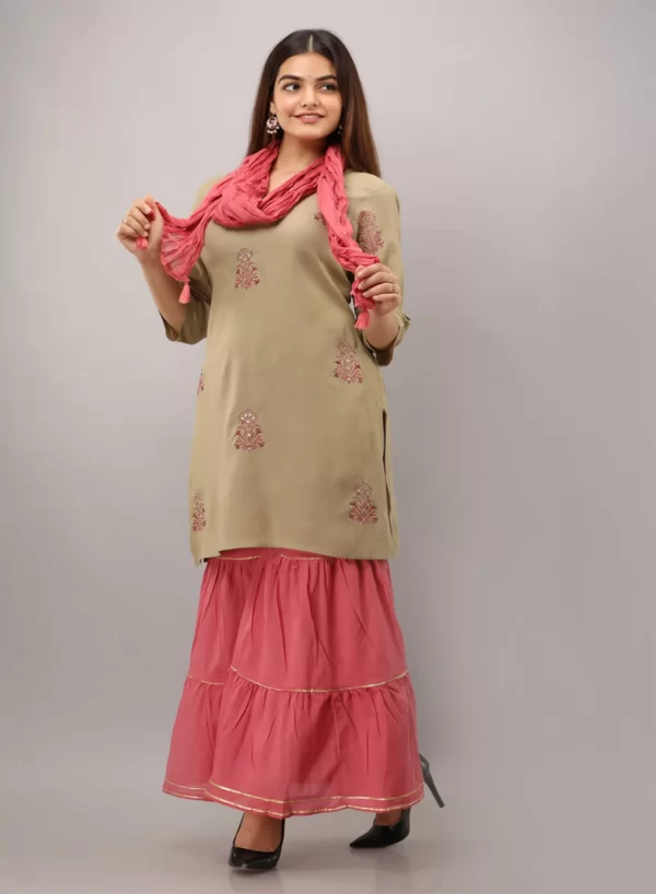 Handblock Kurti & Sharara with Dupatta - Image 2