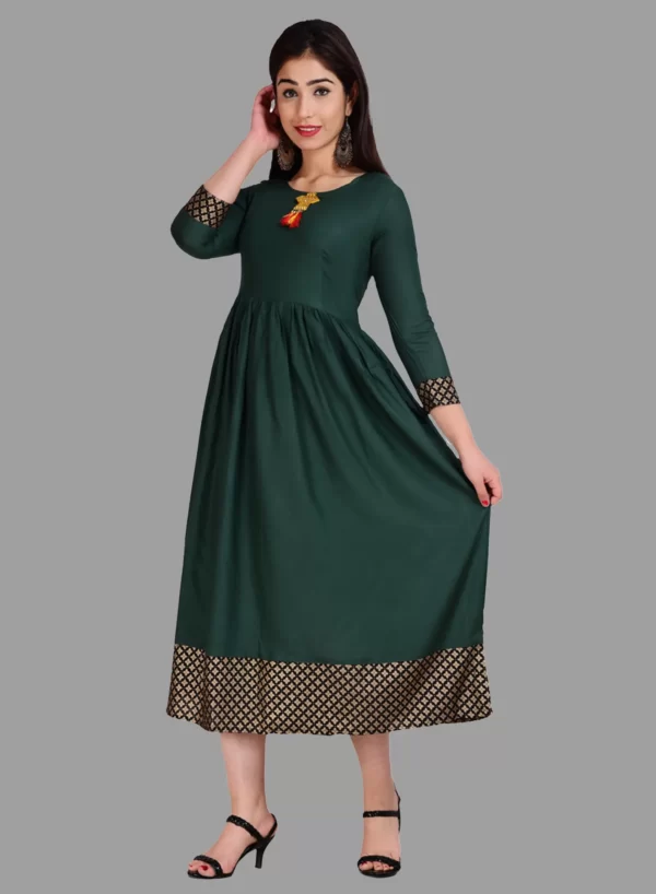 Bottle Green Color Printed Anarkali Kurti - Image 3