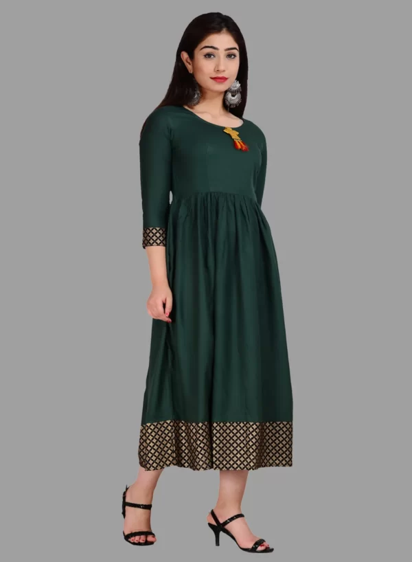 Bottle Green Color Printed Anarkali Kurti - Image 2