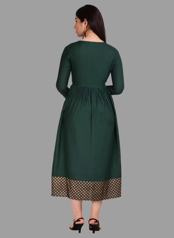 Bottle Green Color Printed Anarkali Kurti - Image 4