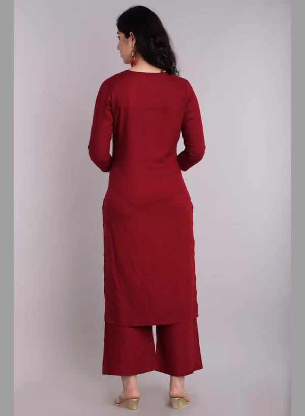 Straight Embroidery Kurti With Palazzo Set - Image 3