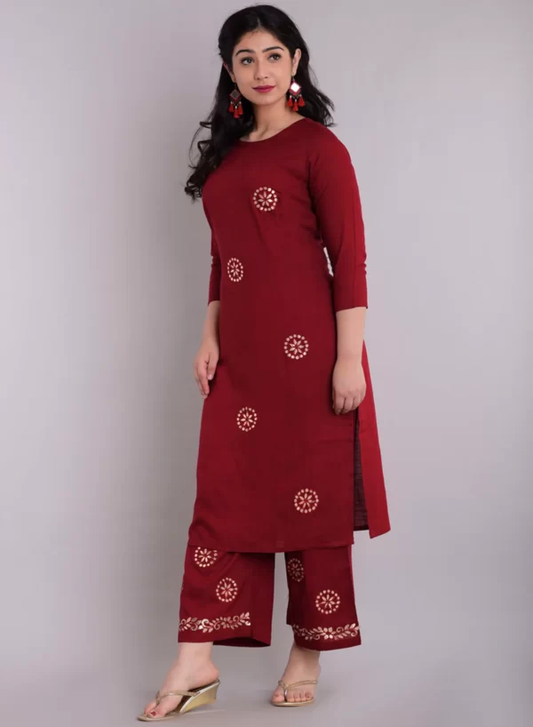 Straight Embroidery Kurti With Palazzo Set - Image 2