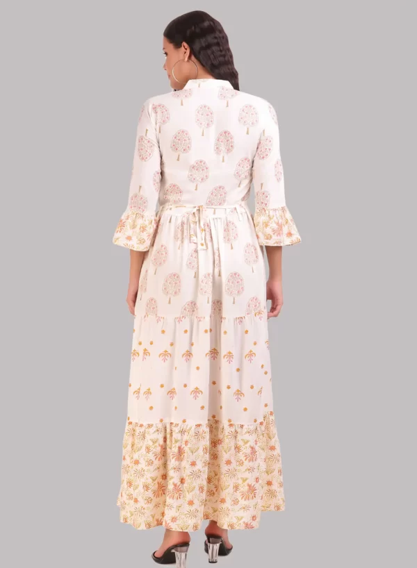 White Long Printed Gown - Image 5