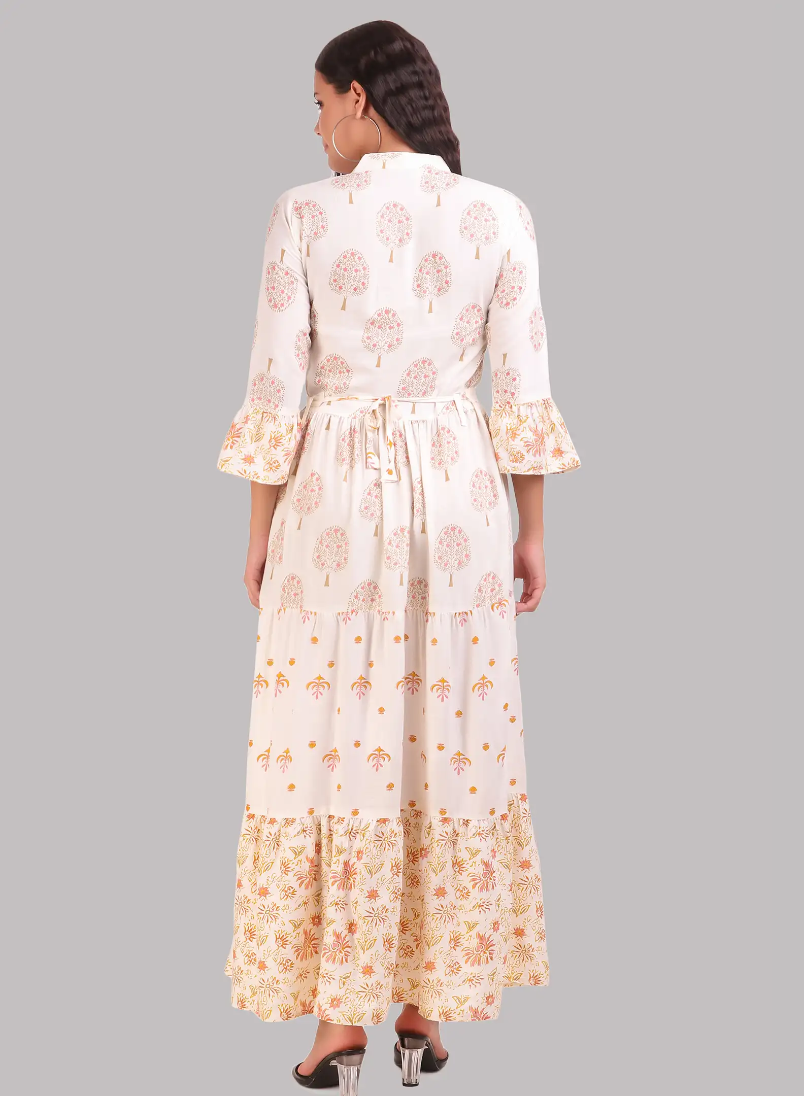 White Long Printed Gown - Image 5