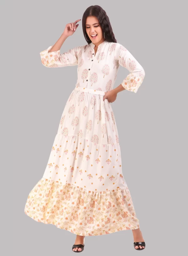 White Long Printed Gown - Image 4