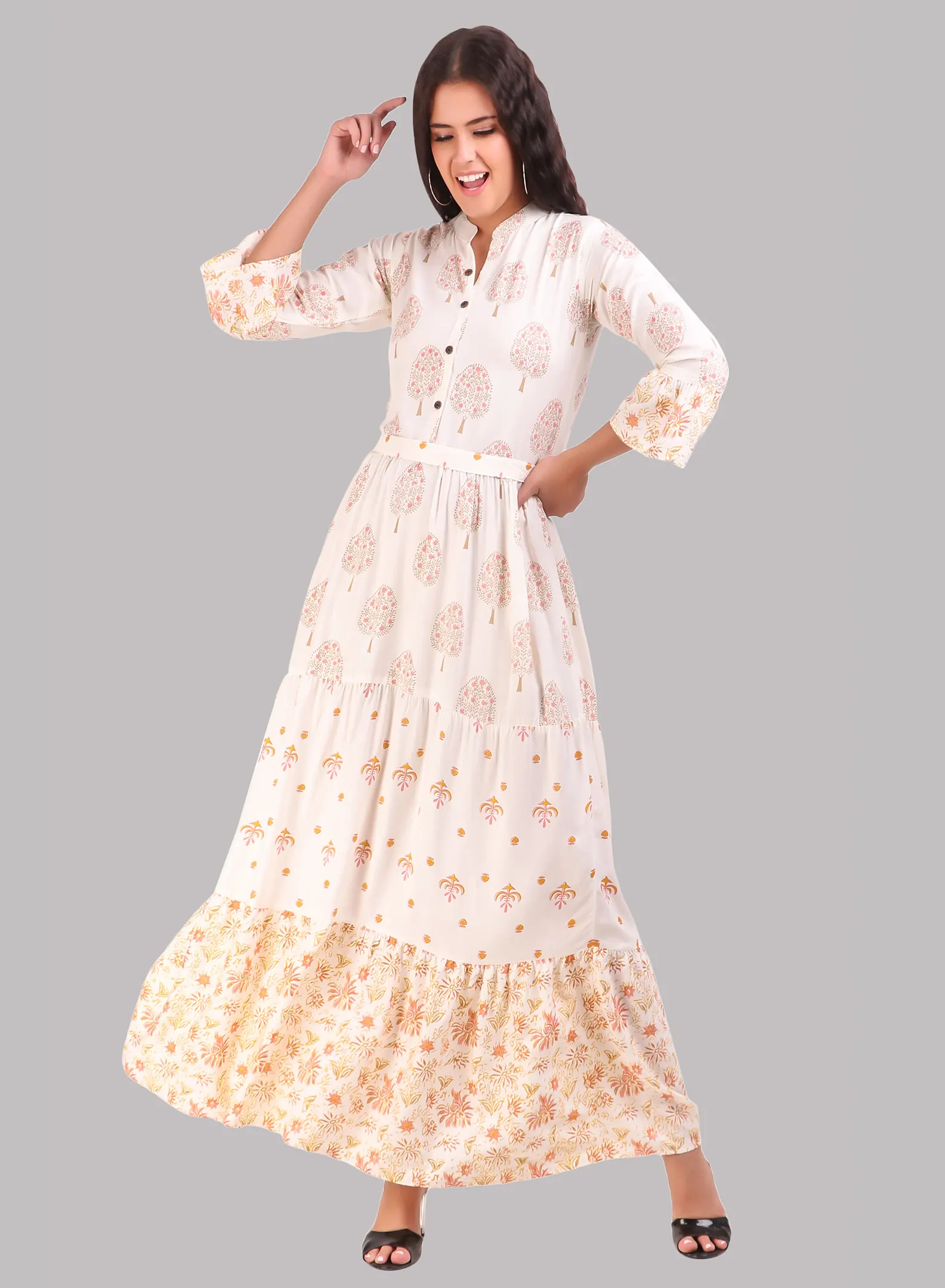 White Long Printed Gown - Image 4