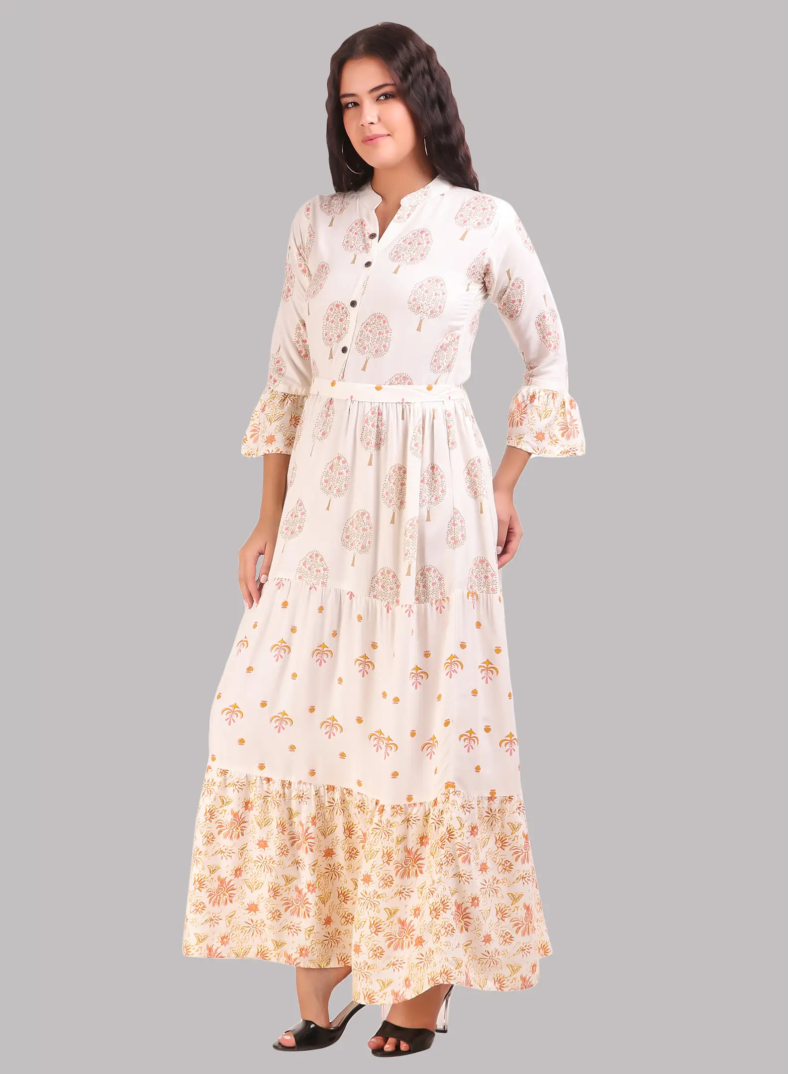 White Long Printed Gown - Image 3