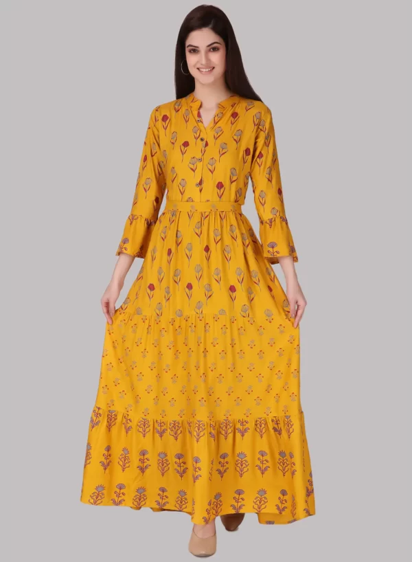 Yellow Color Long Printed Gown - Image 4
