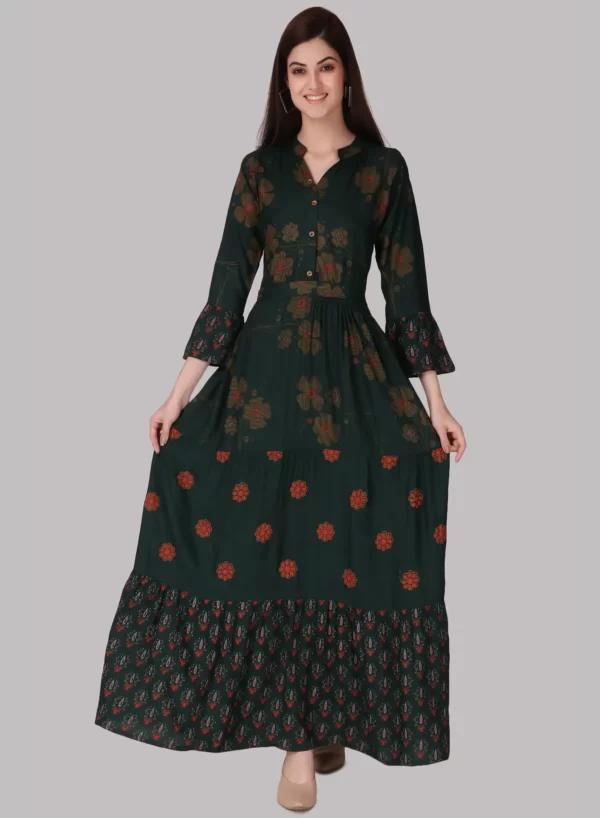 Lunar Green Long Printed Gown - Image 6