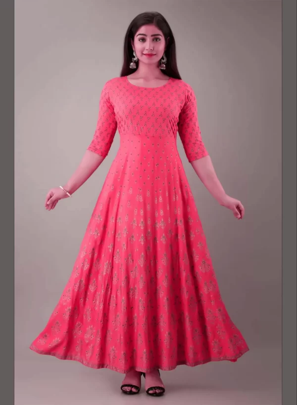 Gold Printed Anarkali Style Gown - Image 4