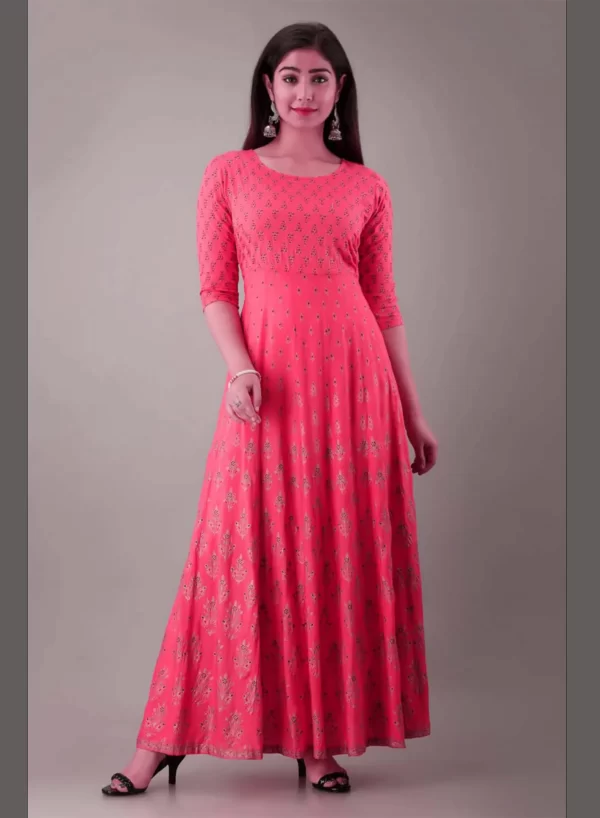 Gold Printed Anarkali Style Gown - Image 3