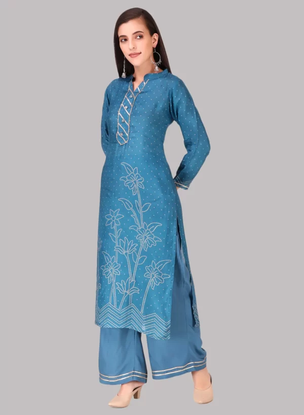 Blue Designer Kurti with Bottom - Image 3