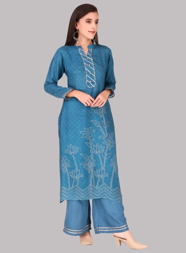 Blue Designer Kurti with Bottom - Image 2