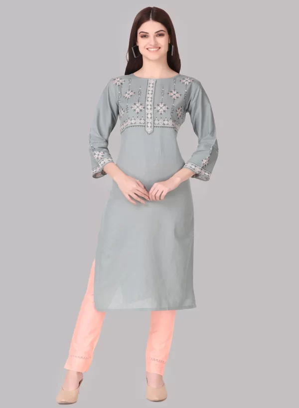 Embroidery Grey Kurti with Bottom - Image 4