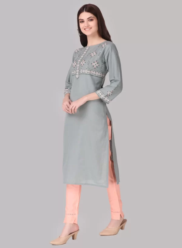 Embroidery Grey Kurti with Bottom - Image 3