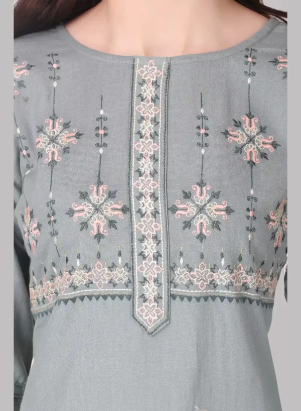 Embroidery Grey Kurti with Bottom - Image 6