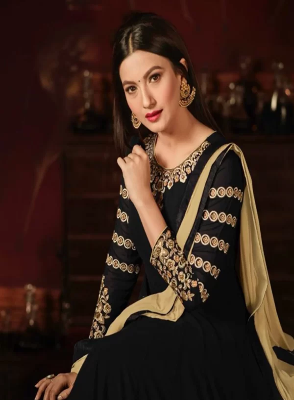 Onyx Black Party Wear Gown with Dupatta - Image 4