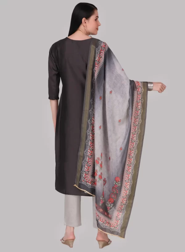 Davy Grey Designer Kurti with Pant & Dupatta - Image 4