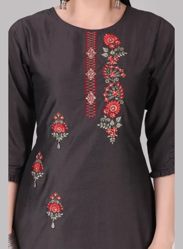 Davy Grey Designer Kurti with Pant & Dupatta - Image 5