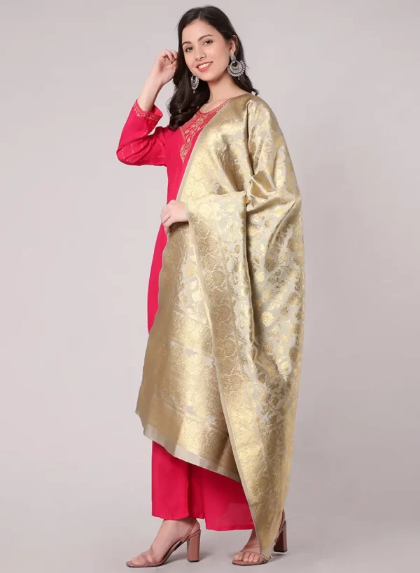 Deep Carmine Kurti Palazzo Set with Dupatta - Image 3
