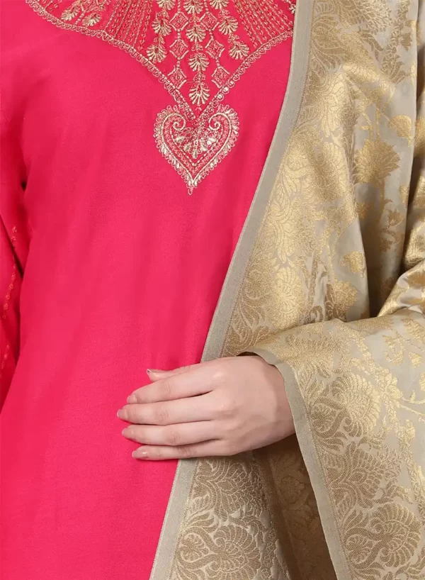 Deep Carmine Kurti Palazzo Set with Dupatta - Image 5