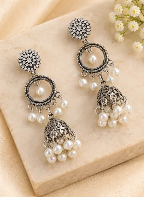 Ethnic Floral Stud Jhumka Earrings for Women