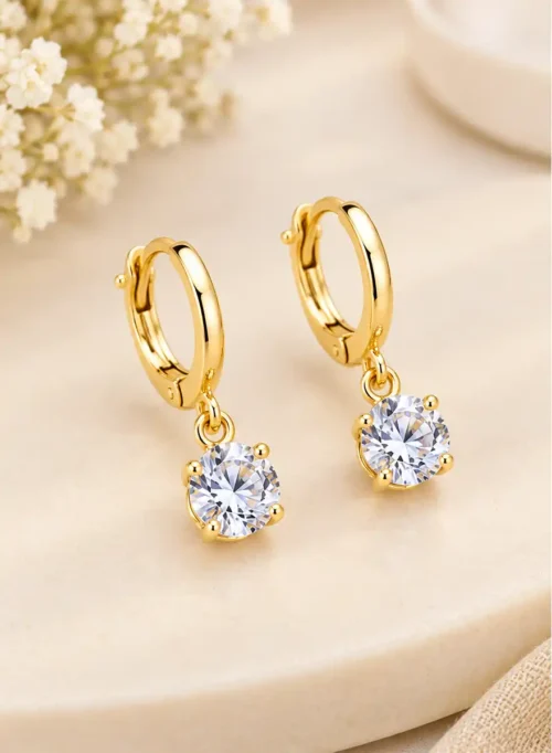Gold-Plated Look Stone Drop Hoop Earrings